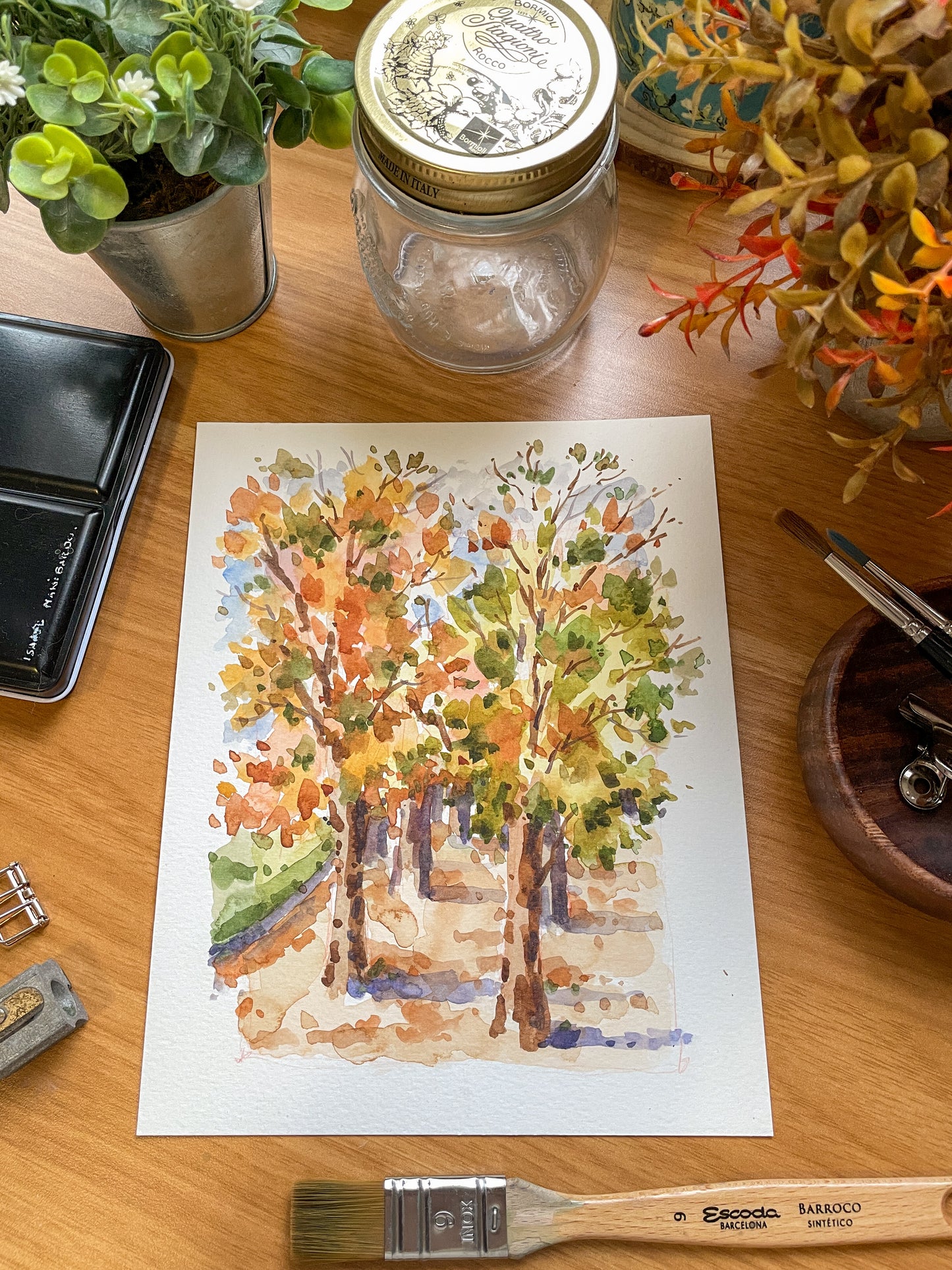 Autumn Trees Original Watercolor