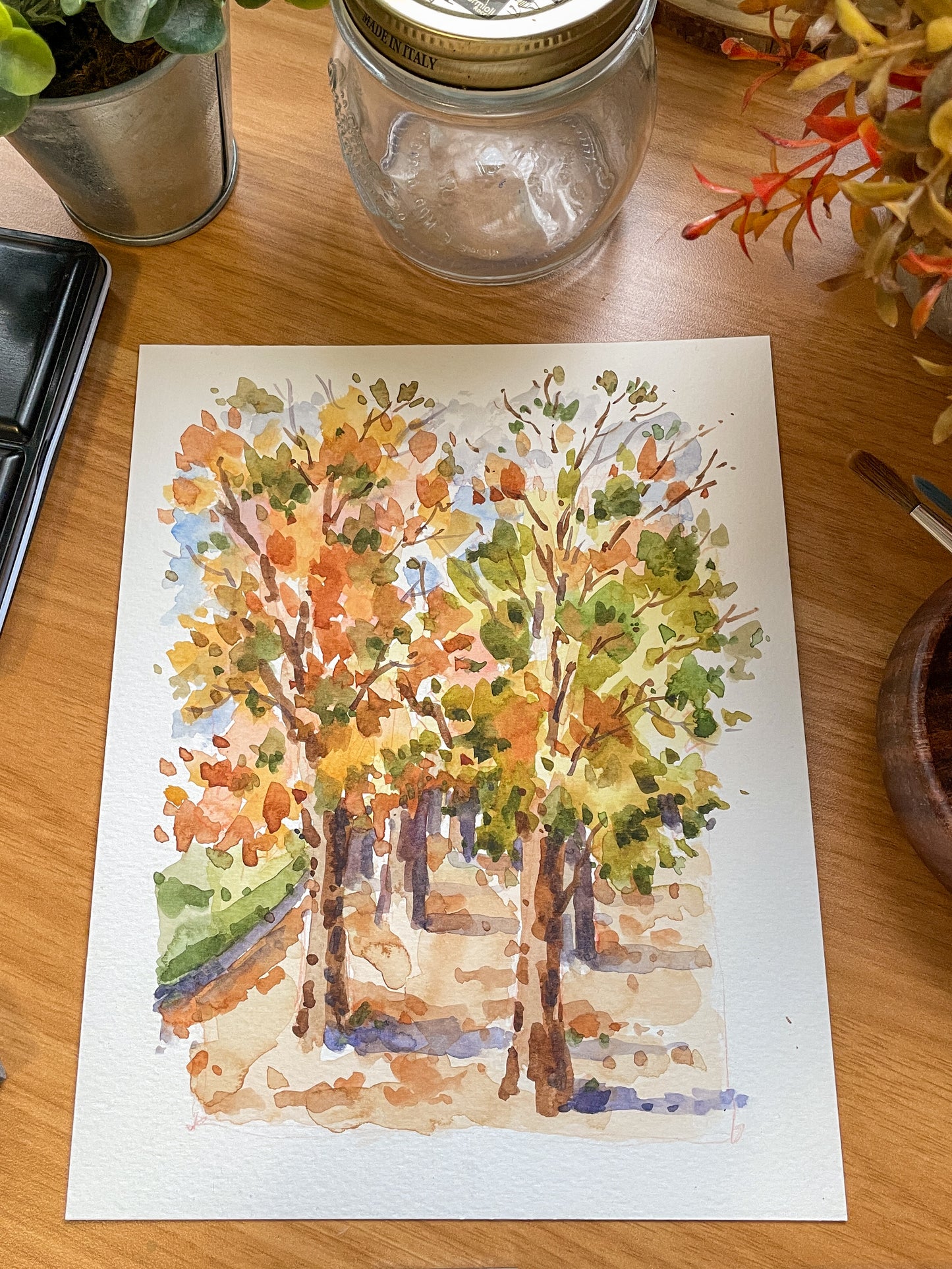 Autumn Trees Original Watercolor