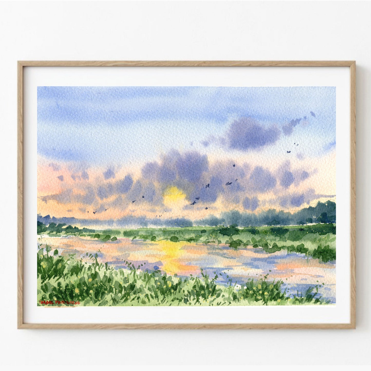 Sunset at the River Original Watercolor