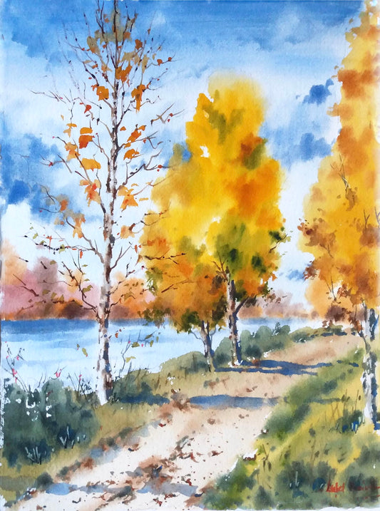 Autumn Road Original Watercolor