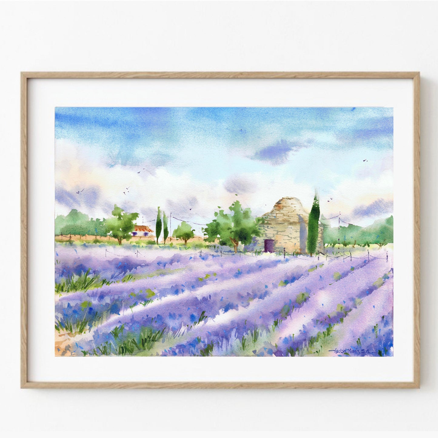 Campos de lavanda acuarela original