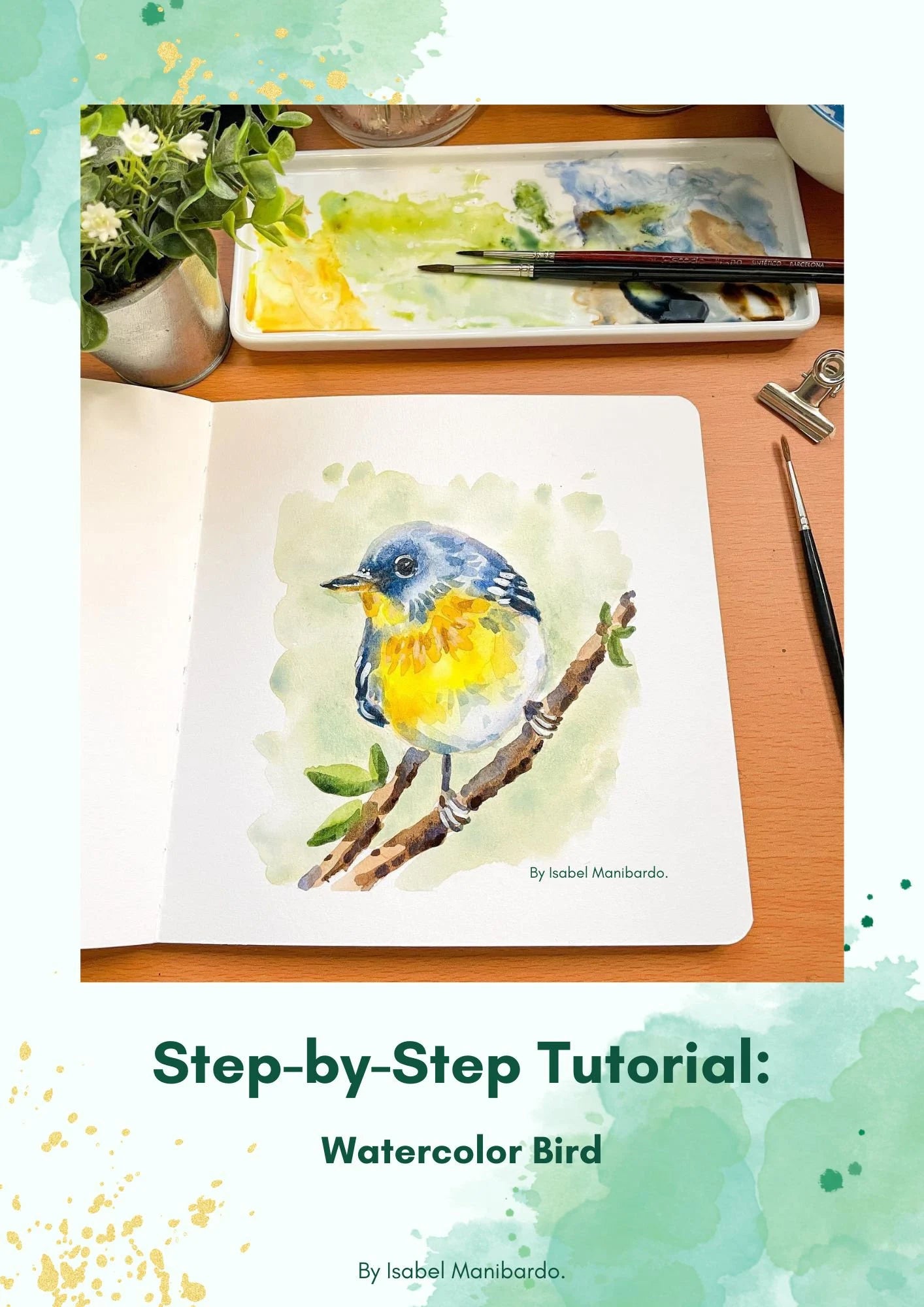 Watercolor Bird Tutorial Step by Step painting downloadable PDF, painting tutorial, bird illustration tutorial, beginners guide watercolour,