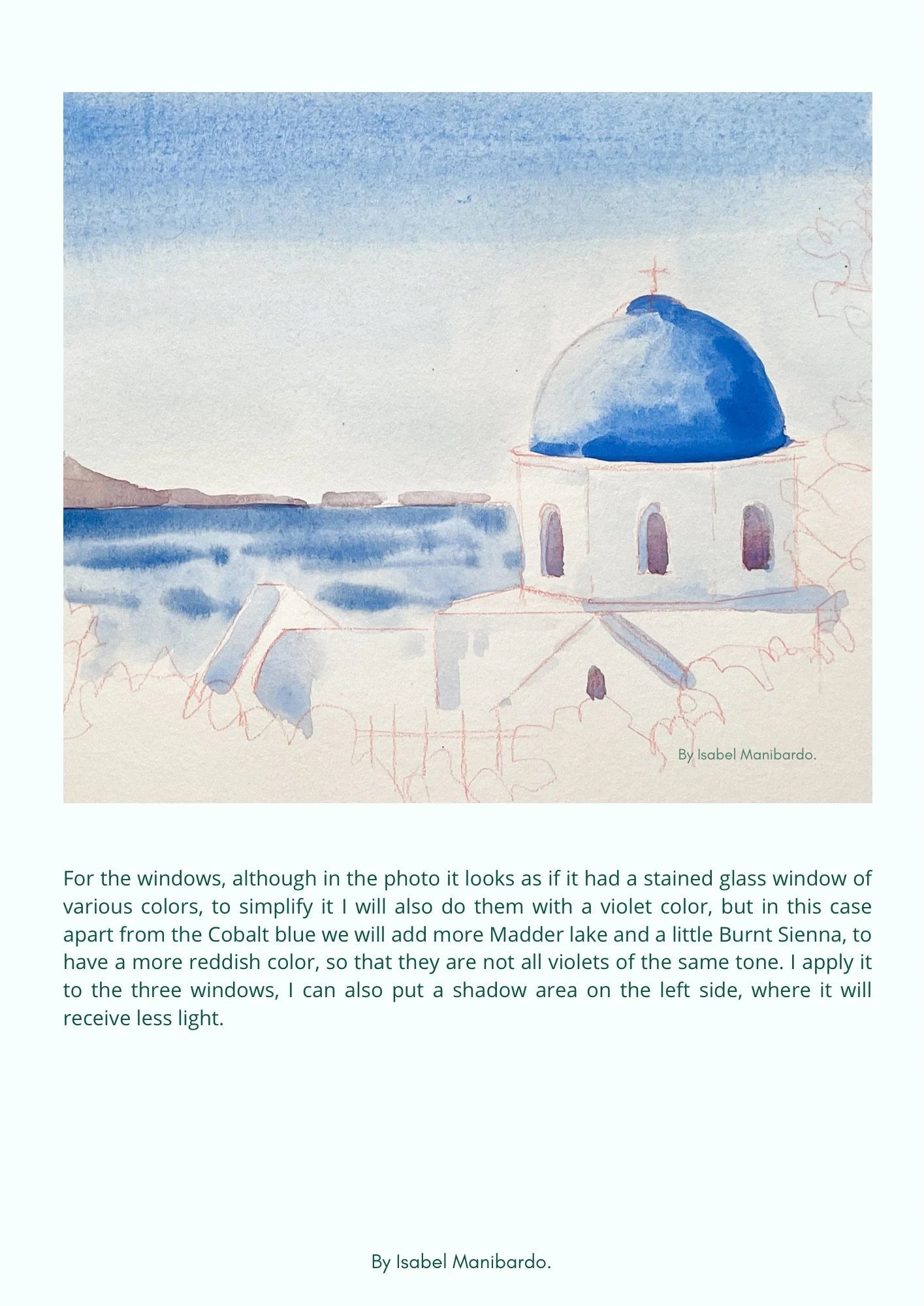 Santorini, Greece Tutorial Step by Step painting downloadable PDF, beginner’s guide painting tutorial, easy watercolour tutorial, greece art