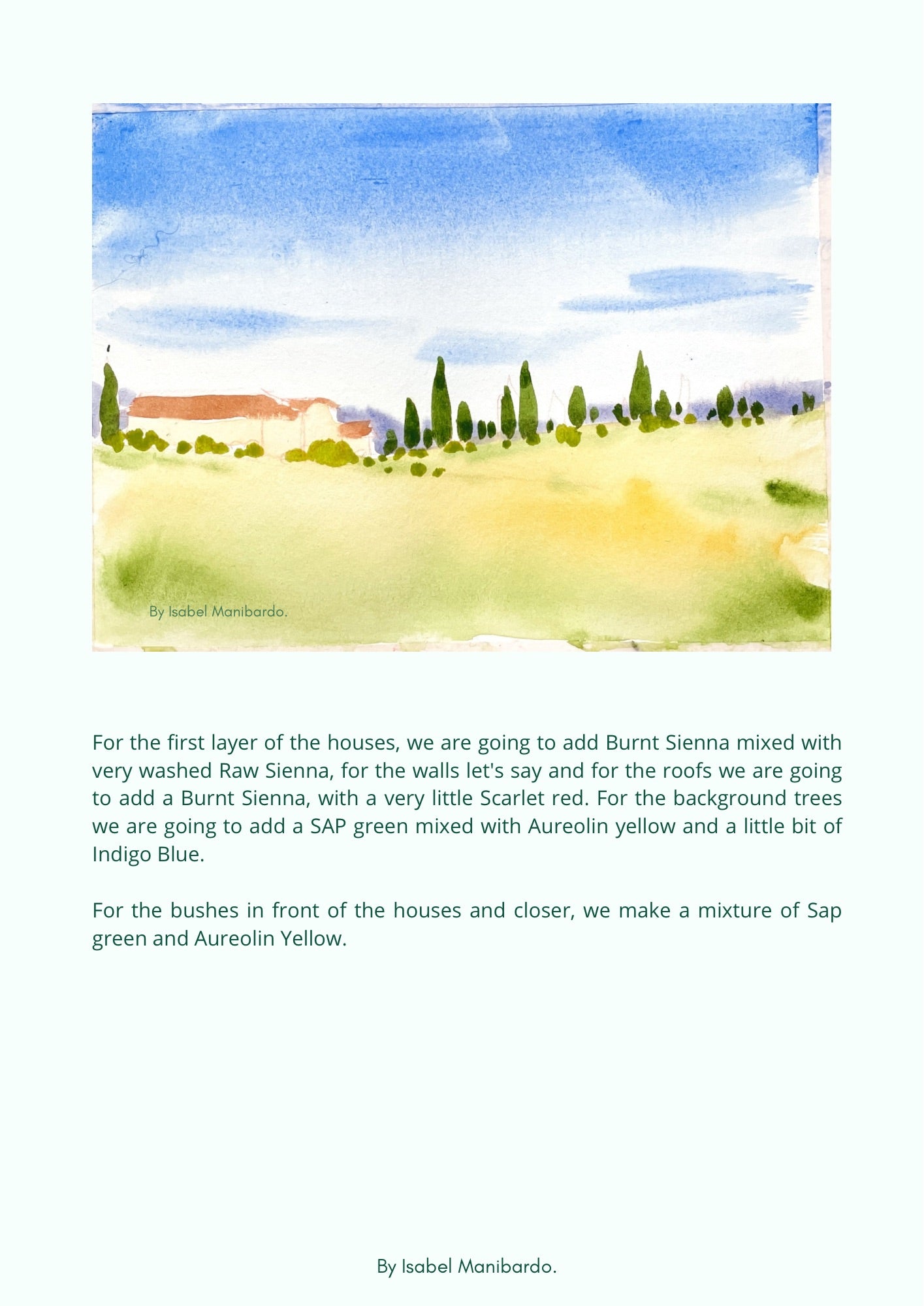 Tuscany, Italy Landscape Tutorial, Step by Step painting downloadable PDF, easy Watercolor Tutorial, Italy art tutorial, watercolour guide