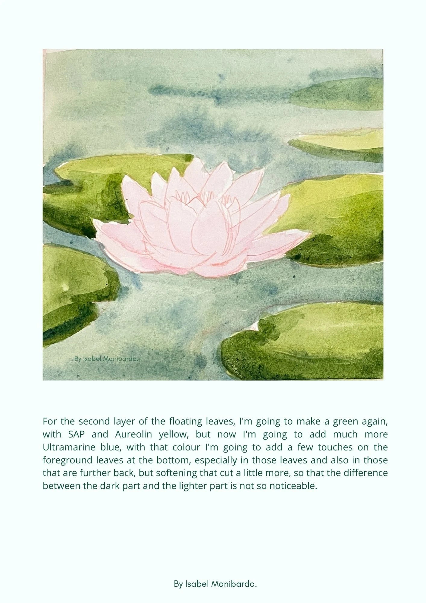 Water lily Tutorial Step by Step painting downloadable PDF, watercolour tutorial, botanical art guide, Flower illustration tutorial