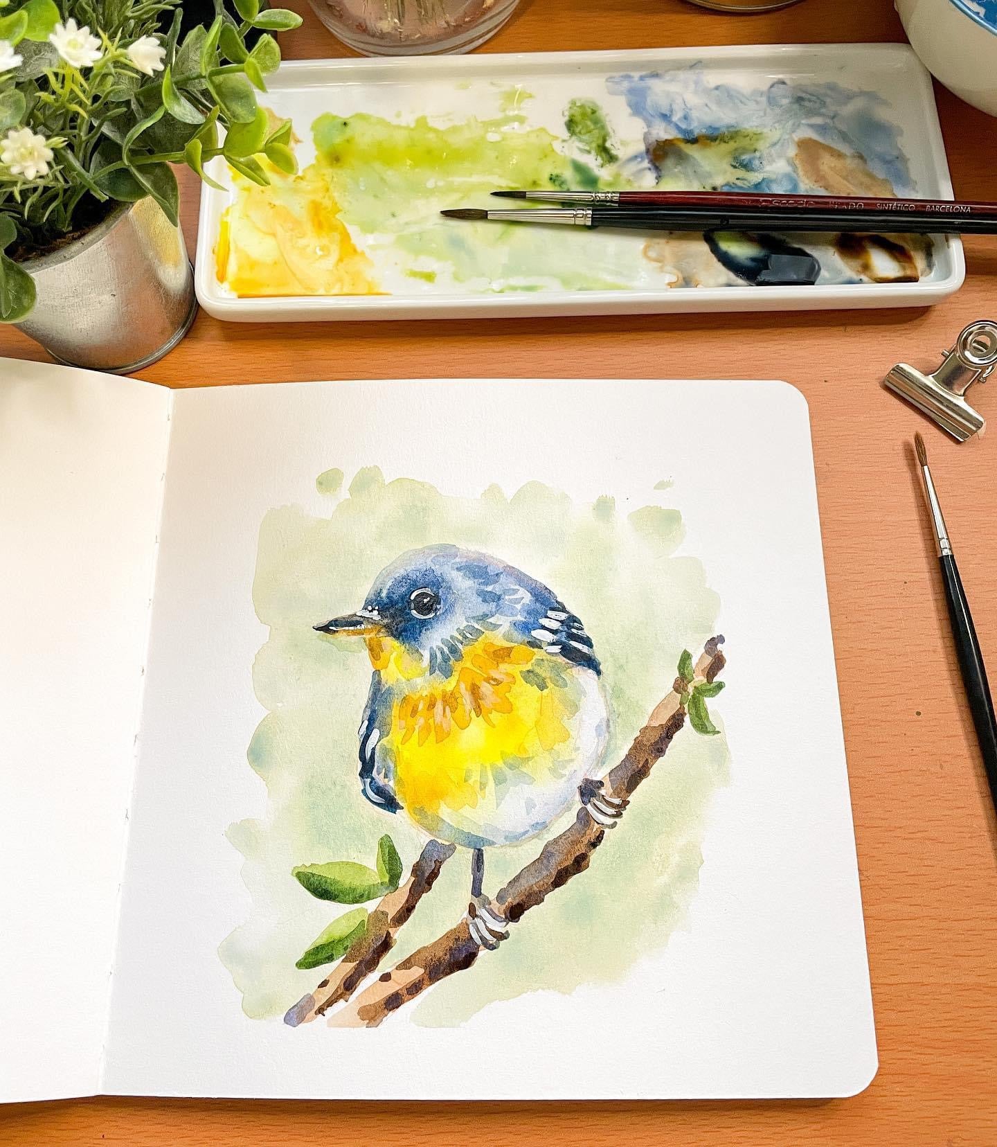 Watercolor Bird Tutorial Step by Step painting downloadable PDF, painting tutorial, bird illustration tutorial, beginners guide watercolour,