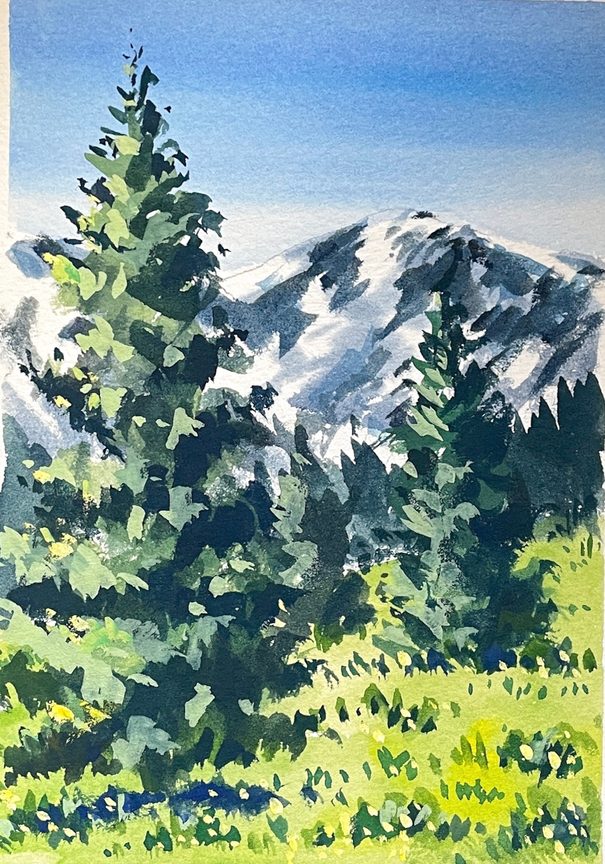 “Mountain trees” Original Gouache Painting