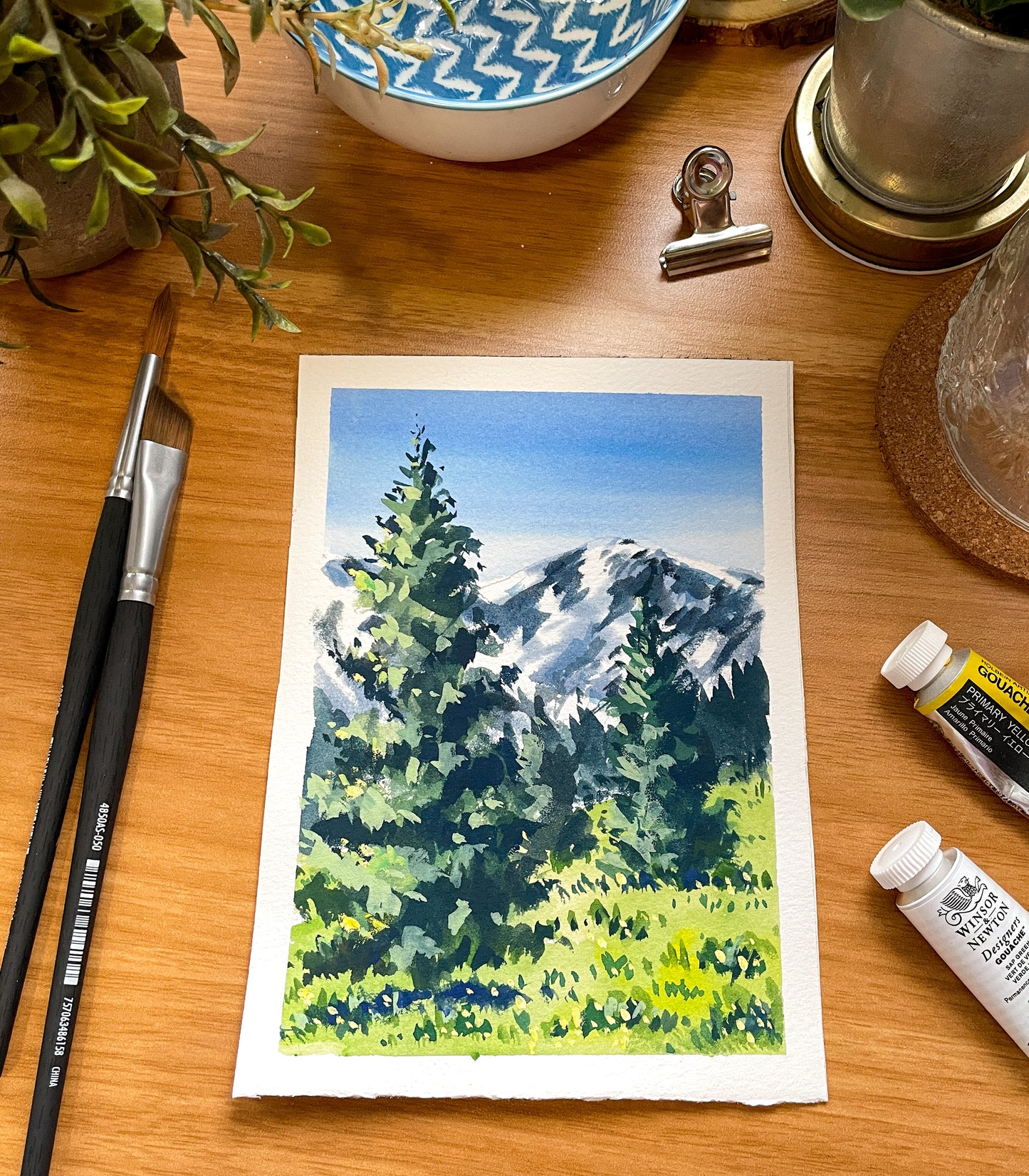 “Mountain trees” Original Gouache Painting