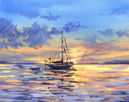 Boat at Sunset Original Acrylic Painting